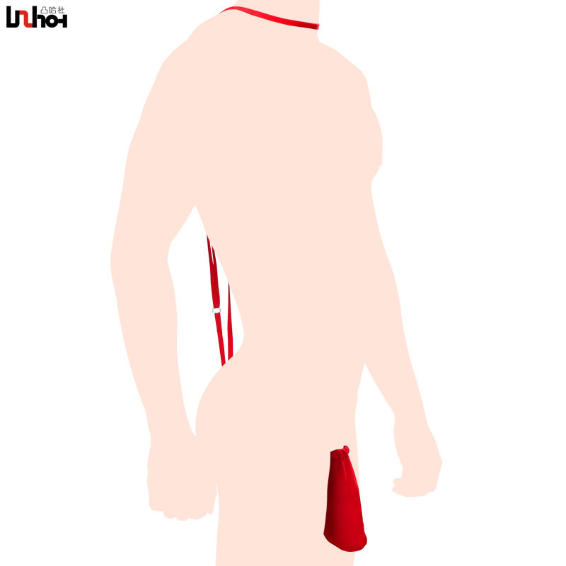 潮男性感吊带内裤夜店舞台表演连体体大囊袋男丁字裤