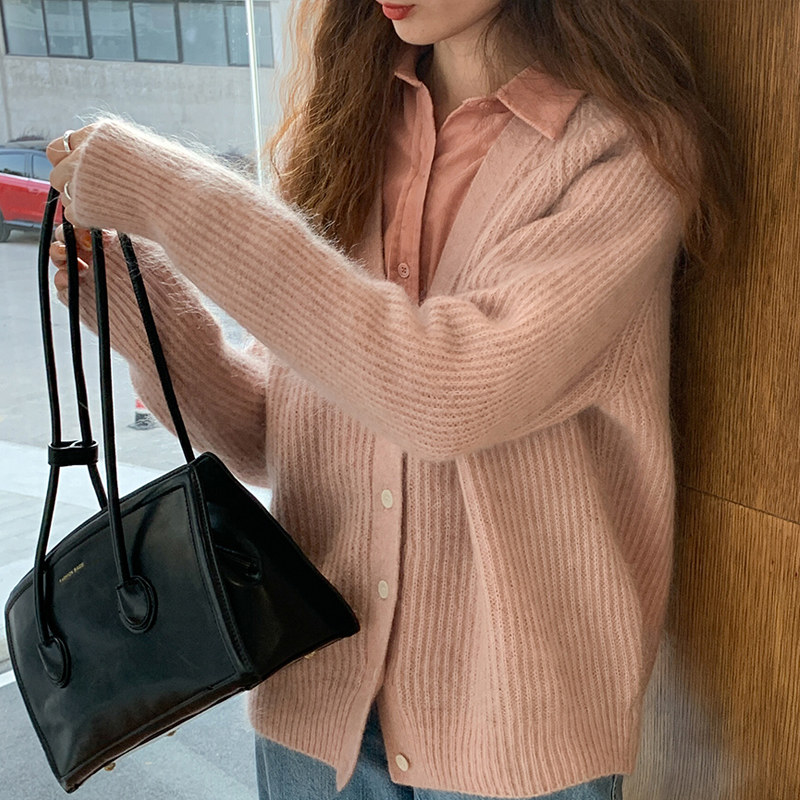 马海毛开衫外套秋冬慵懒宽松长袖羊毛毛衣针织衫毛针织衫