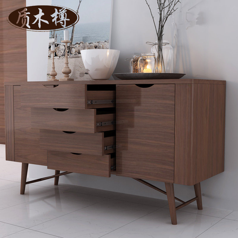 日式胡桃胡桃木木色储物柜实木餐边柜厨房家具整理橱柜餐边柜