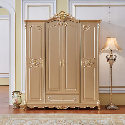 法丽莎卧室家具欧式衣柜香槟金实木大衣柜木质衣橱四门柜子y1