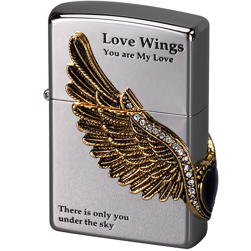 zippo打火机正版美国原装正品白冰镶钻天使之翼爱神zippo