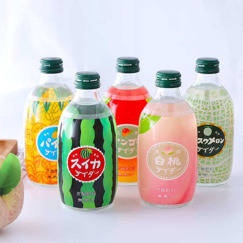 饮料日本进口口友白桃味碳酸水蜜桃汽水瓶装300ml碳酸饮料