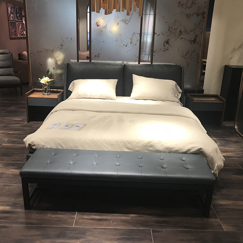 皮床真皮床头牛皮简约现代双人床1米软床大床皮艺床