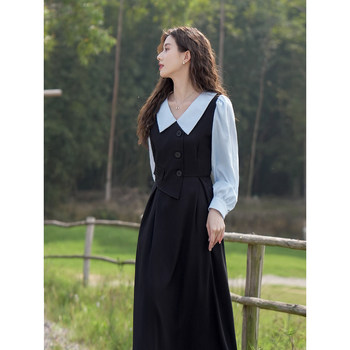Mu Yiyi Fake ສອງສິ້ນ Dress 2024 ແມ່ຍິງພາກຮຽນ spring ໃຫມ່ doll Collar ສໍາພາດວິທະຍາໄລແບບເສື້ອ Dress