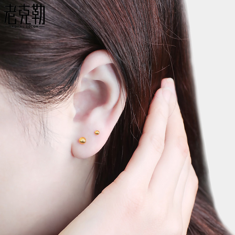 耳钉老克勒黄金足金小豆豆豆纯金迷你圆珠养耳耳饰