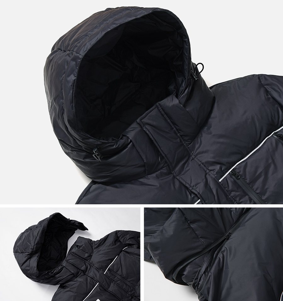 韩国直邮正品男女bornchamps黑色长款羽绒服down反光连帽羽绒服