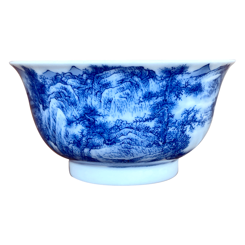 景德镇春风祥玉邹俊窑八字青花泛舟品茶细工山水茶杯