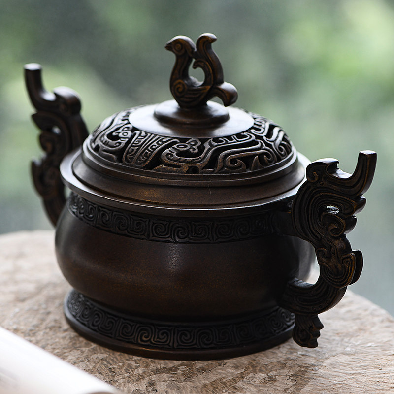 烟波陈巧生巧生炉蘷龙耳凤锦带纹彝纯铜薰香香炉香薰炉