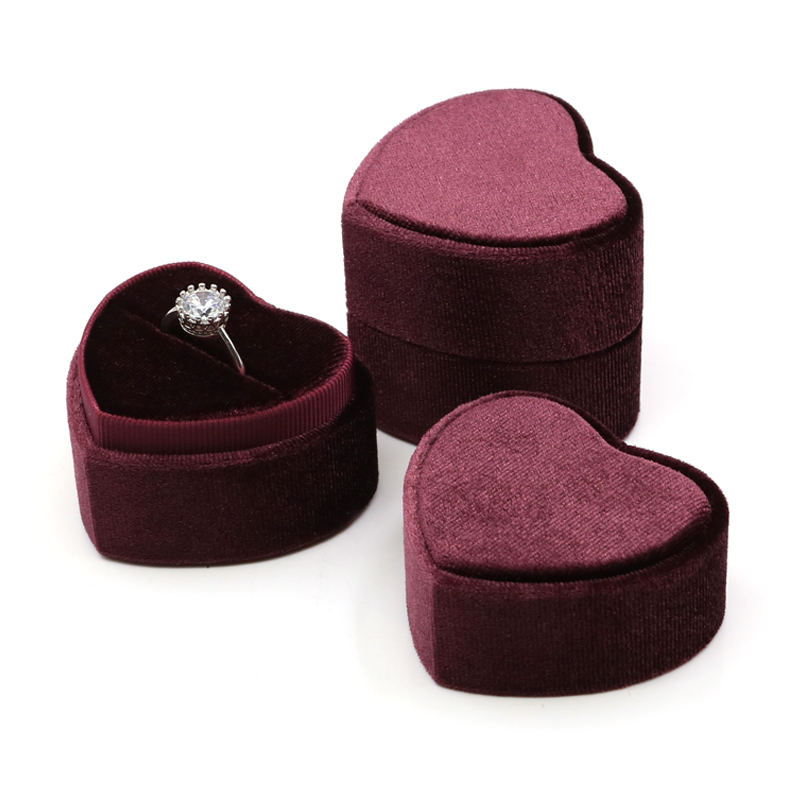 戒指丝绒天鹅绒爱心钻戒复古婚礼戒盒求婚首饰首饰盒