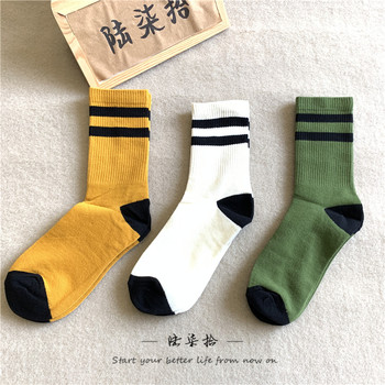 21 ດູໃບໄມ້ລົ່ນແລະລະດູຫນາວ socks ຝ້າຍສີທີ່ກົງກັນຂ້າມ, ກາງ tube ຖົງຕີນສອງແຖບ trendy ສໍາລັບຜູ້ຊາຍແລະແມ່ຍິງ, striped ແບບຄລາສສິກ, breathable