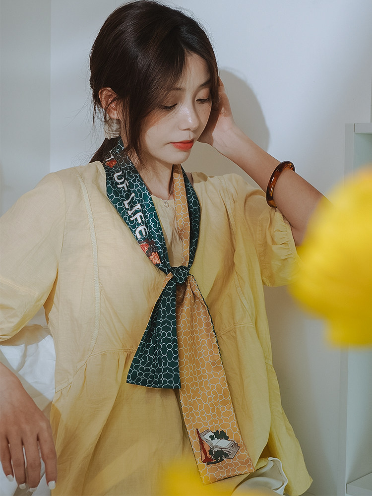 21ss新品书写时光双面拼色丝巾长条夏日法式围巾