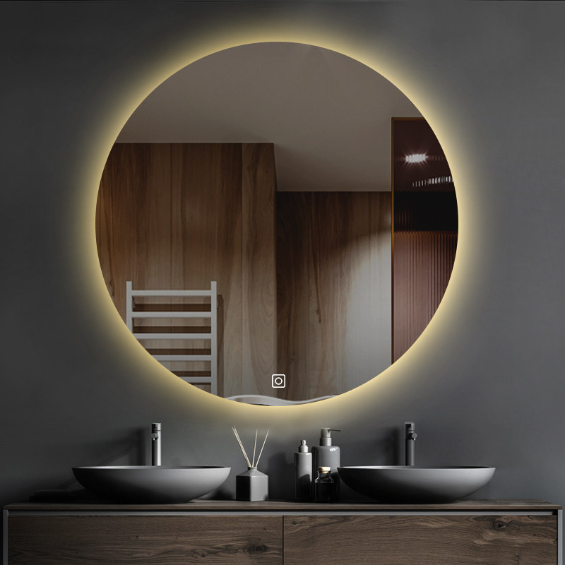 打孔防爆圆形浴室镜带壁挂防雾led灯镜智能浴室镜