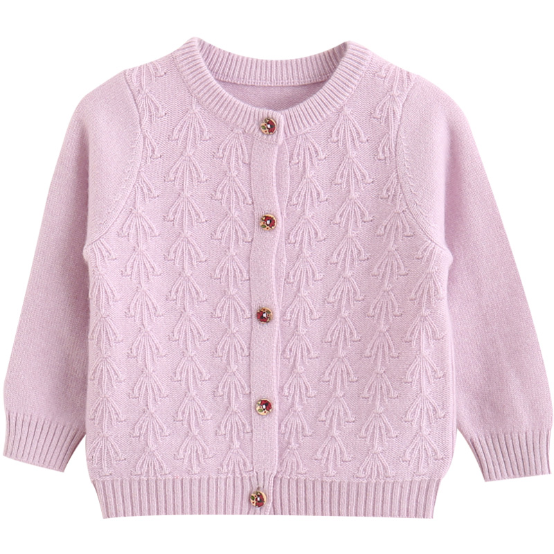 女童针织开衫外套公主风儿童羊绒衫100纯山羊绒宝宝毛衣外穿洋气