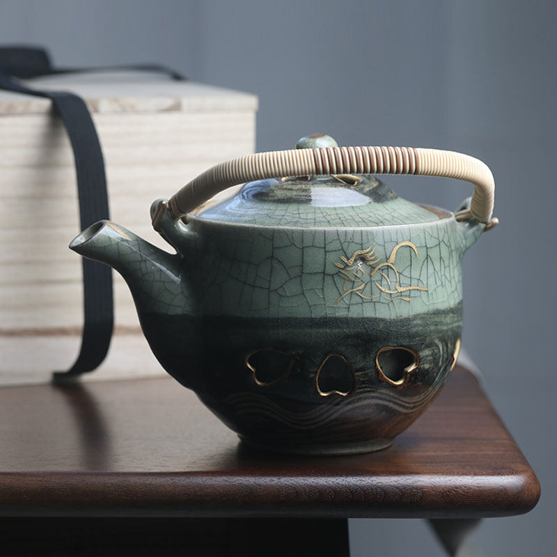 日本进口相马烧横手急须茶壶哥窑开片茶具茶杯茶壶