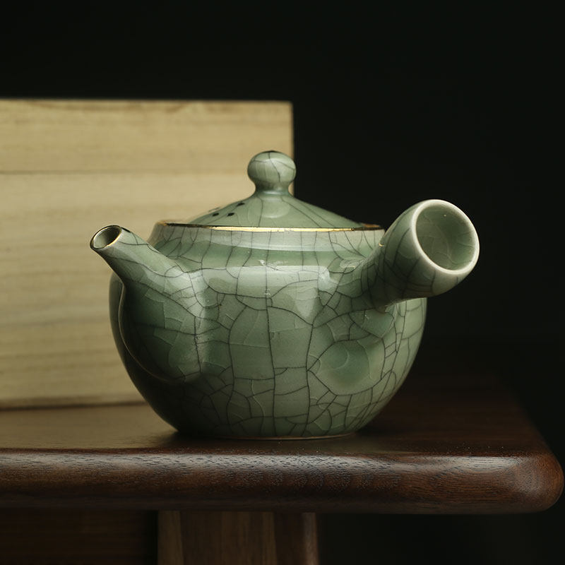 日本进口相马烧横手急须茶壶哥窑开片茶具茶杯茶壶