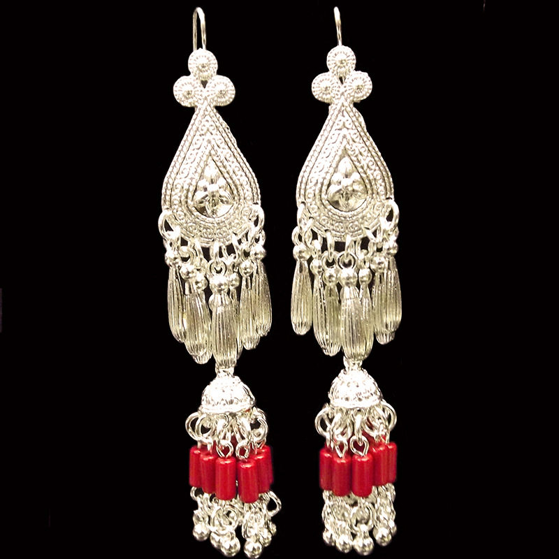 民族风复古古风夸张流苏耳环苗族合金长耳耳坠耳环