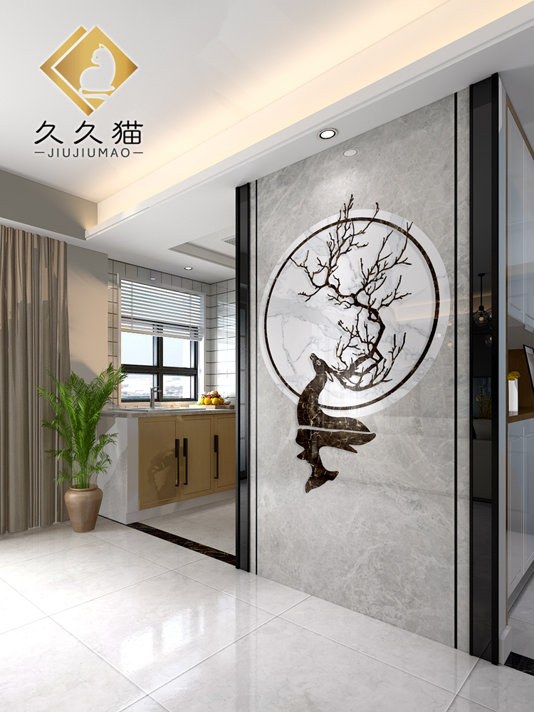 网红客厅玄关瓷砖背景墙过道走廊微晶晶石艺术瓷砖背景墙