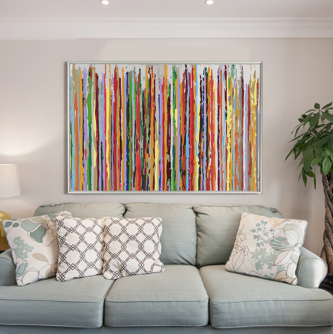 装饰画数字油彩彩画客厅卧室数字油画彩条简约沙发diy