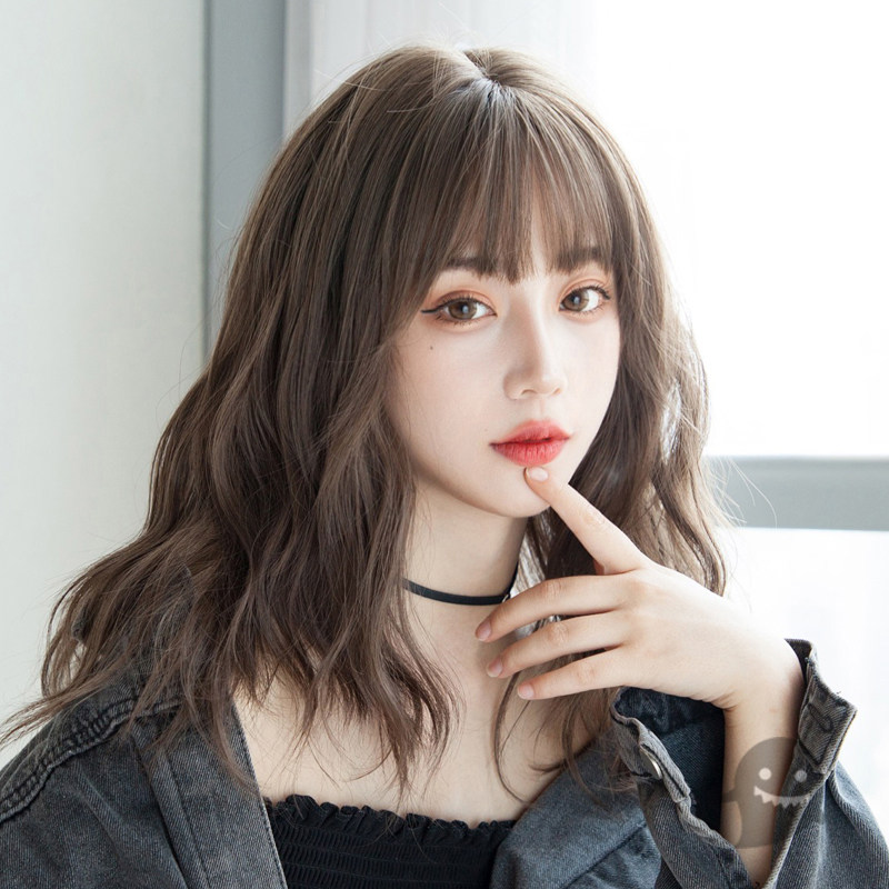 ベ鬼鬼家假发短卷发自然少女女中长发羊毛卷头套日常整顶假发