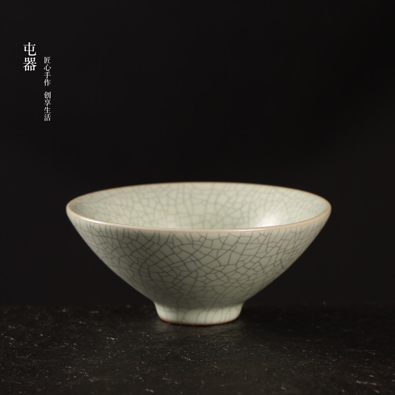 汝窑茶杯开片天斗笠男士个人汝瓷主人杯薄胎单杯茶杯