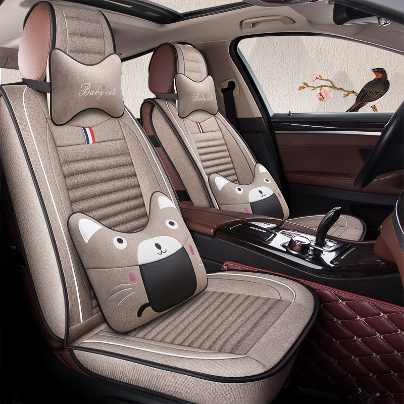 新款全包围汽车坐垫四季通用亚麻全包专用冬季布艺座套桑塔纳坐套