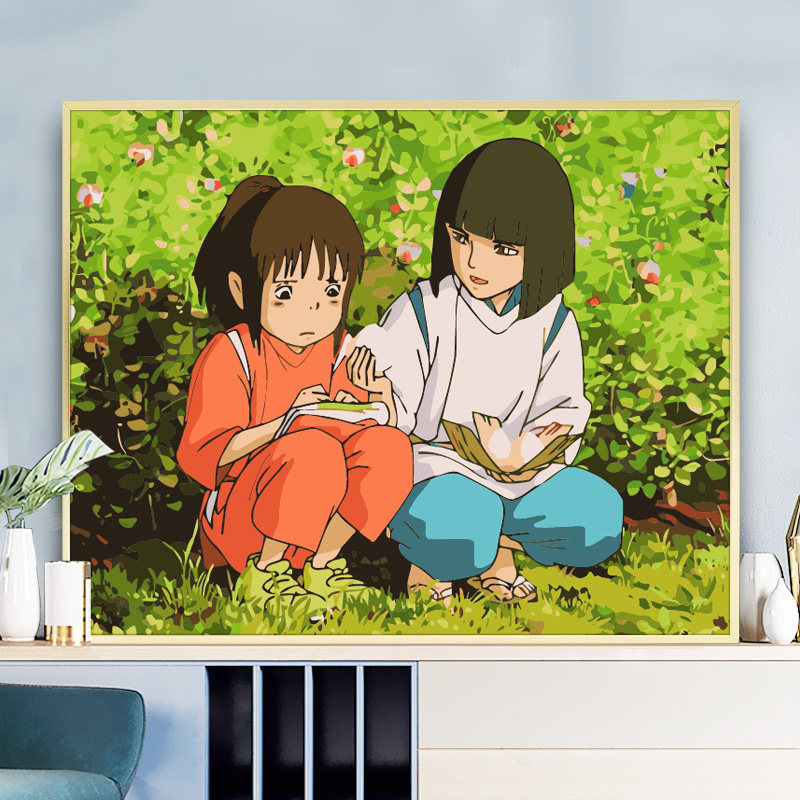 diy数字油画卡通动漫手工填色油彩画宫崎骏千与千寻儿童房装饰画