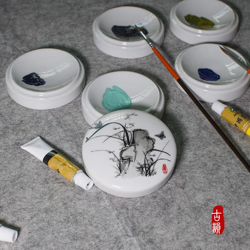 景德镇五层陶瓷带盖调色盘国画水彩水粉调色盒