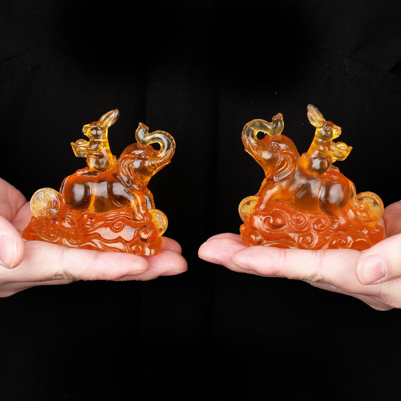 开光2021年属猪锦兔攀象琉璃摆件生肖猪招财开运吉祥物男女款摆设