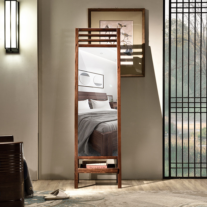 穿衣镜黄金胡桃木现代中式卧室落地镜子实木换衣穿衣镜