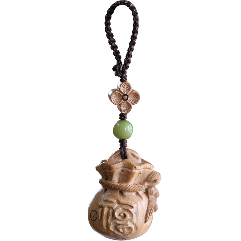 天然桃木钱袋汽车钥匙扣挂件招财进宝吊坠男女女士钥匙扣