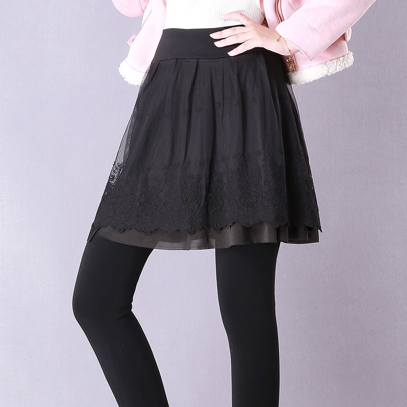 打底底裤裙子秋冬两件女裙加绒加厚蕾丝裙裤打底裤