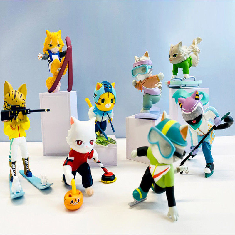 观复猫冰雪运动系列盲盒冰球冰壶滑雪公仔可爱手办潮玩盲盒