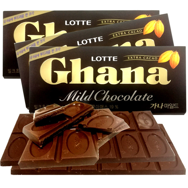 巧克力韩国进口加纳乐天chana丝滑70g2件包邮果仁巧克力