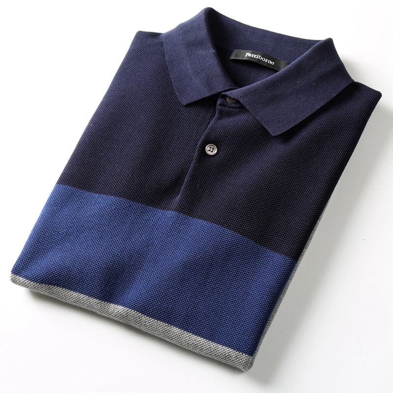 轻奢16针横机针织料撞色条纹夏季薄款男士全棉短袖翻领T恤Polo衫