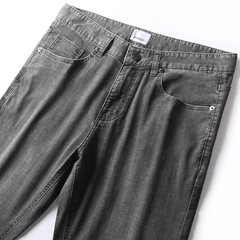 经典气质灰 高端天丝夏季薄款柔软弹力男士合体直筒小直脚牛仔裤