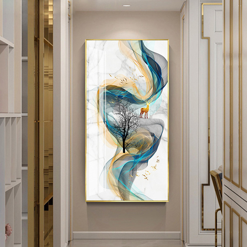 瓷画玄关装饰画轻奢现代简欧风水墙壁壁画入户现代装饰画