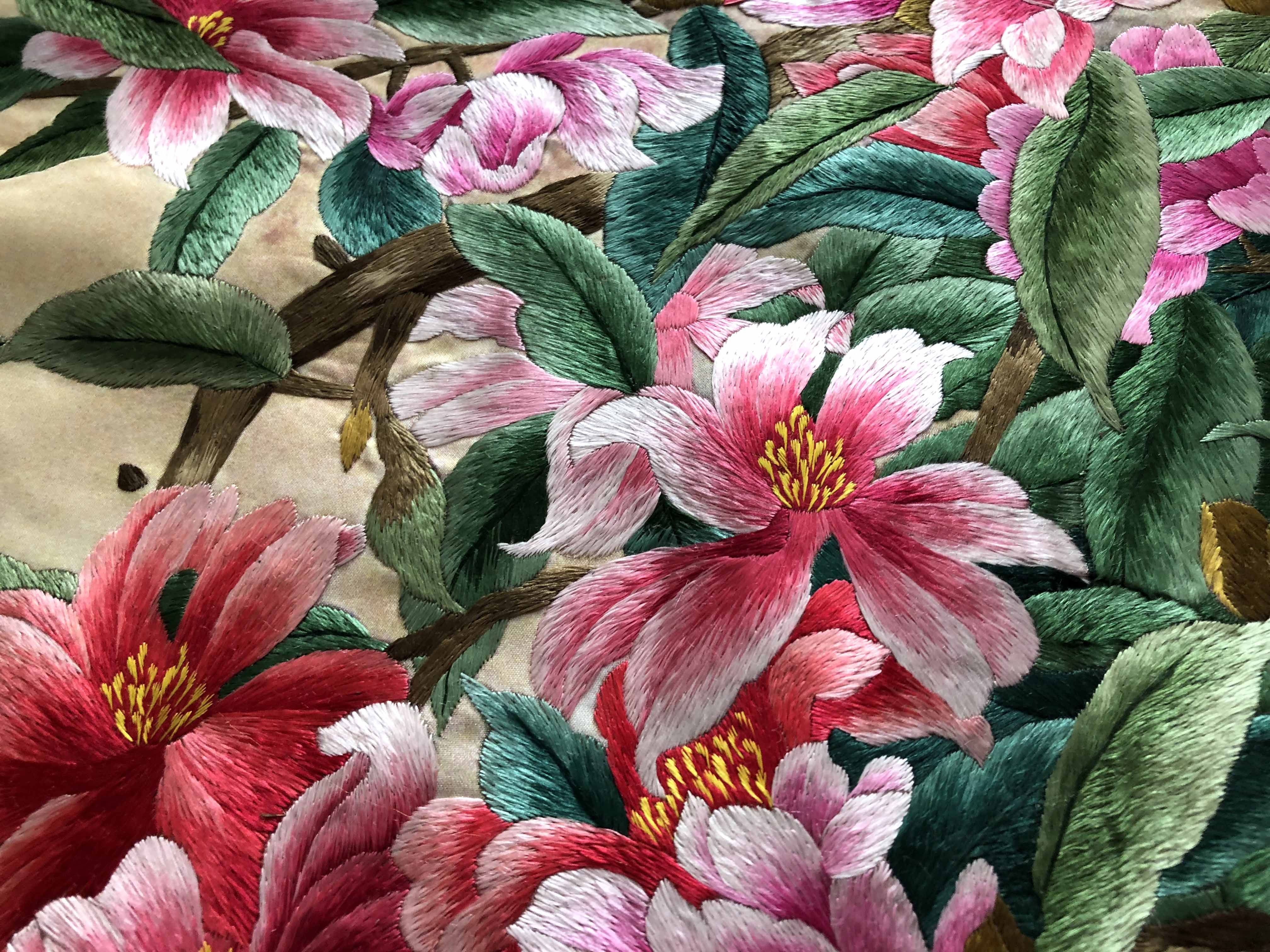 手工苏绣单面丝绣海棠海棠花花卉混纺底料软裱苏绣