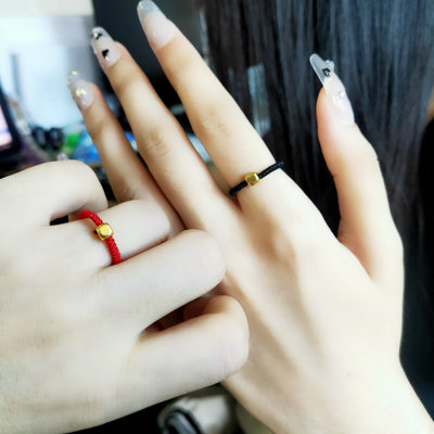 足金黄金戒指转运珠女男情侣编织红绳方糖抖音网红手饰 原价158元