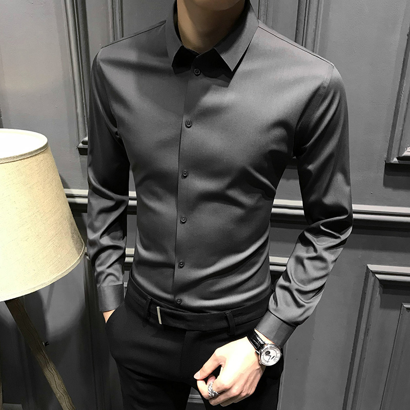 2021新款无痕衬衫男长袖休闲高级男士高端衬衣修身免烫商务男装寸