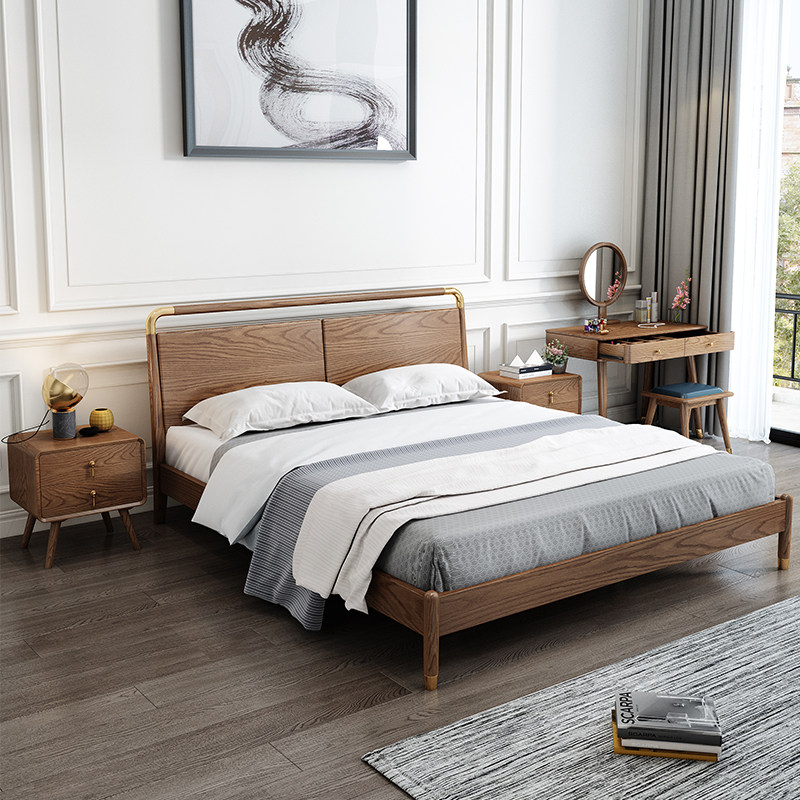 北欧全实木床白蜡木简约现代1.