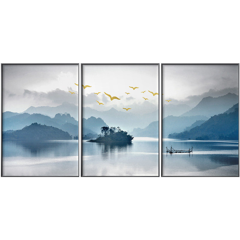 现代简约客厅装饰画大气沙发背景墙挂画中式山水有靠现代装饰画