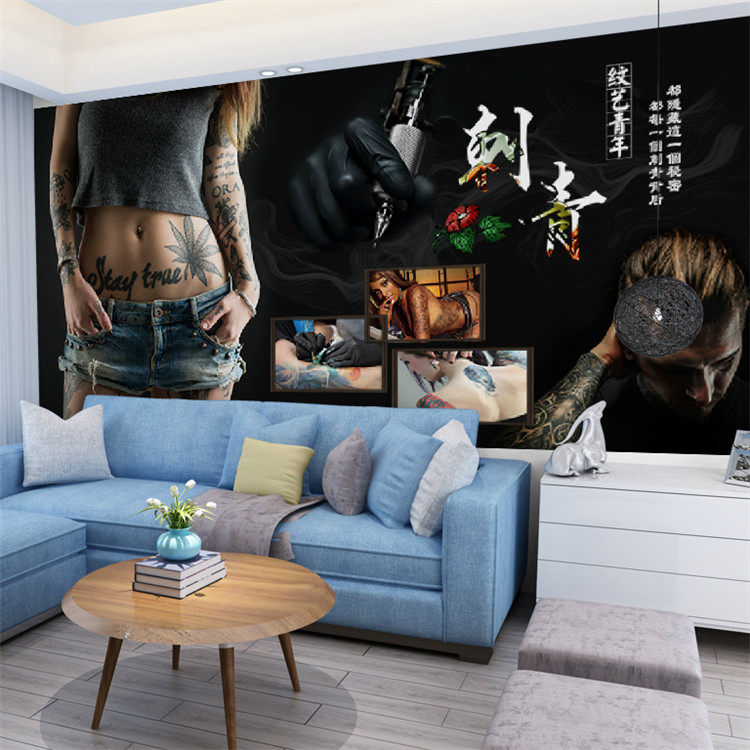 美女纹身墙纸壁纸背景墙墙布个性性感美容院纹绣定制壁画