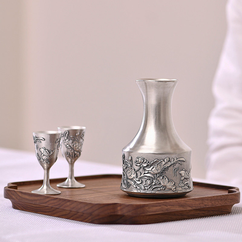 归银堂纯银999银酒具套装鲤鱼酒壶酒杯套件家用高档礼品精工摆件