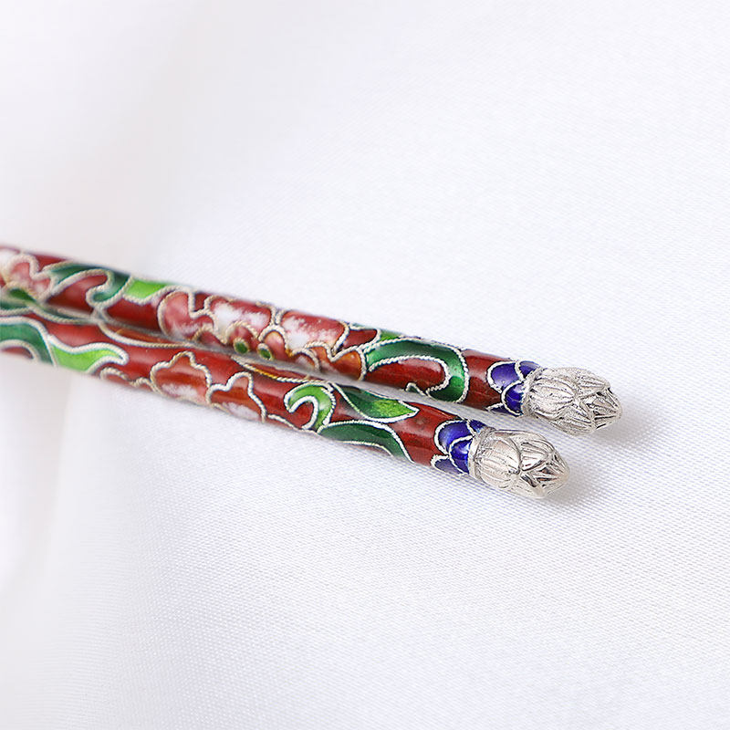 筷子归银堂银纯银景泰蓝定制餐具实心便携1双筷子