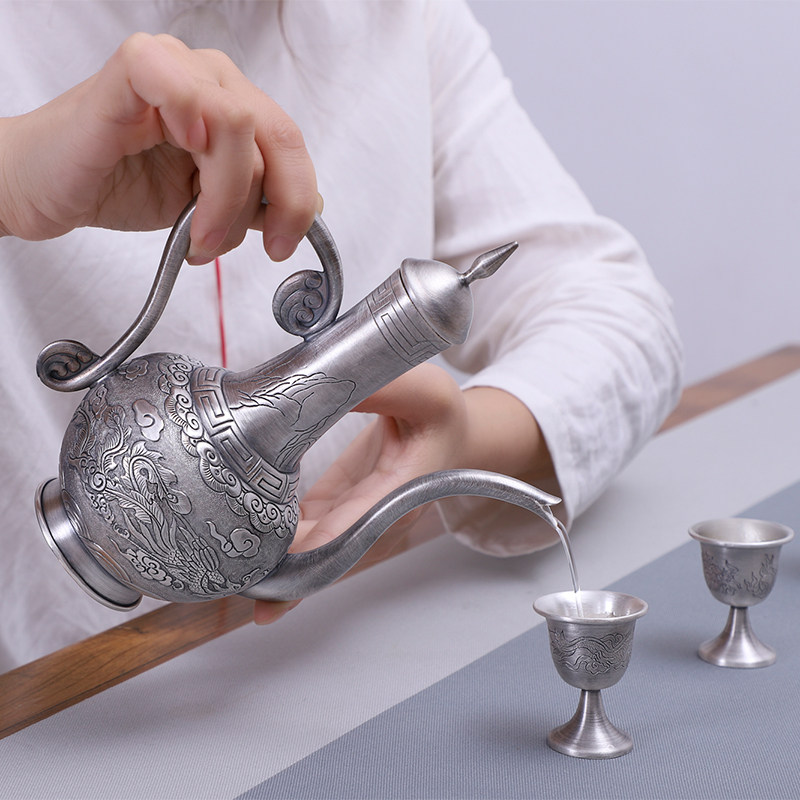 归银堂银酒壶999纯银 纯手工家用银酒具套装便携随身仿古中式银器