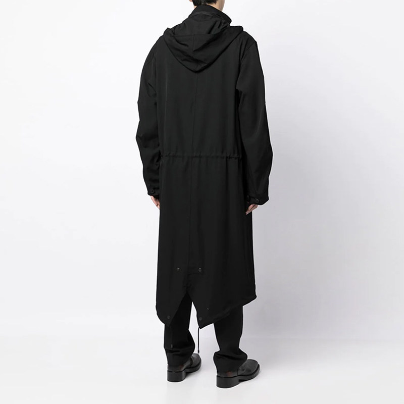 yojiooak连帽抽绳中长外套黑色山本耀司主线风衣