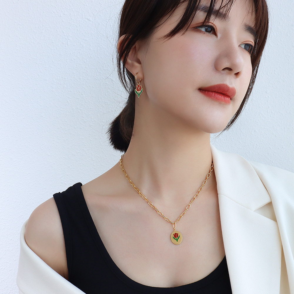 新款饰品耳环金耳环18k链钛瑞丽锁骨项链花朵项链