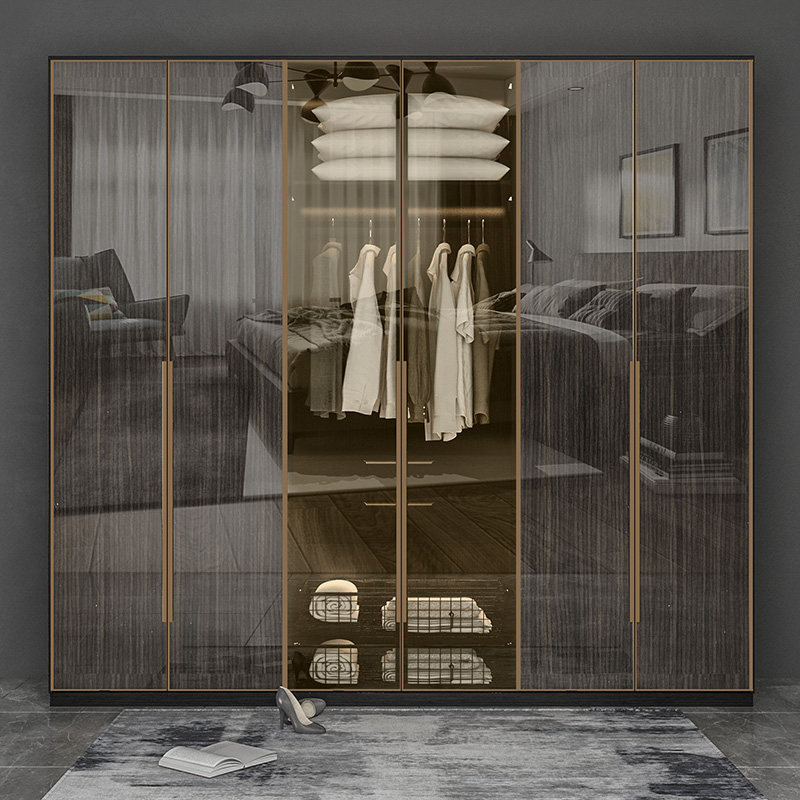 北欧极简玻璃衣柜平开门窄边框透明轻奢书柜酒柜平开门大衣帽间门