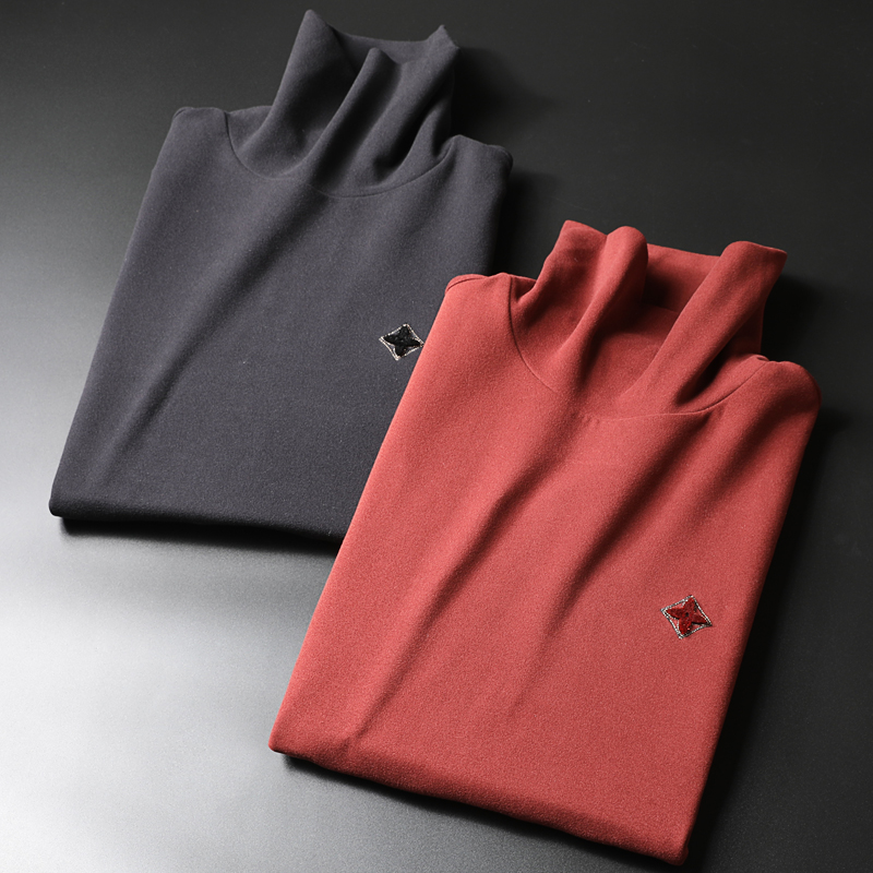 婴儿般亲肤高端加厚加绒保暖德绒 秋冬季内搭高领打底长袖T恤衫男