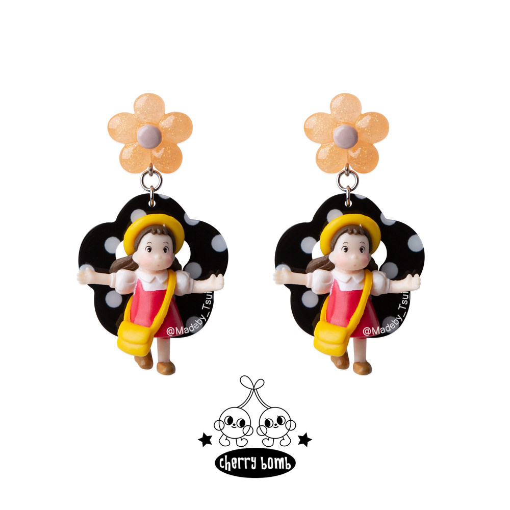 cherrybomb小梅宫崎骏龙猫卡通公仔少女花朵耳钉耳环